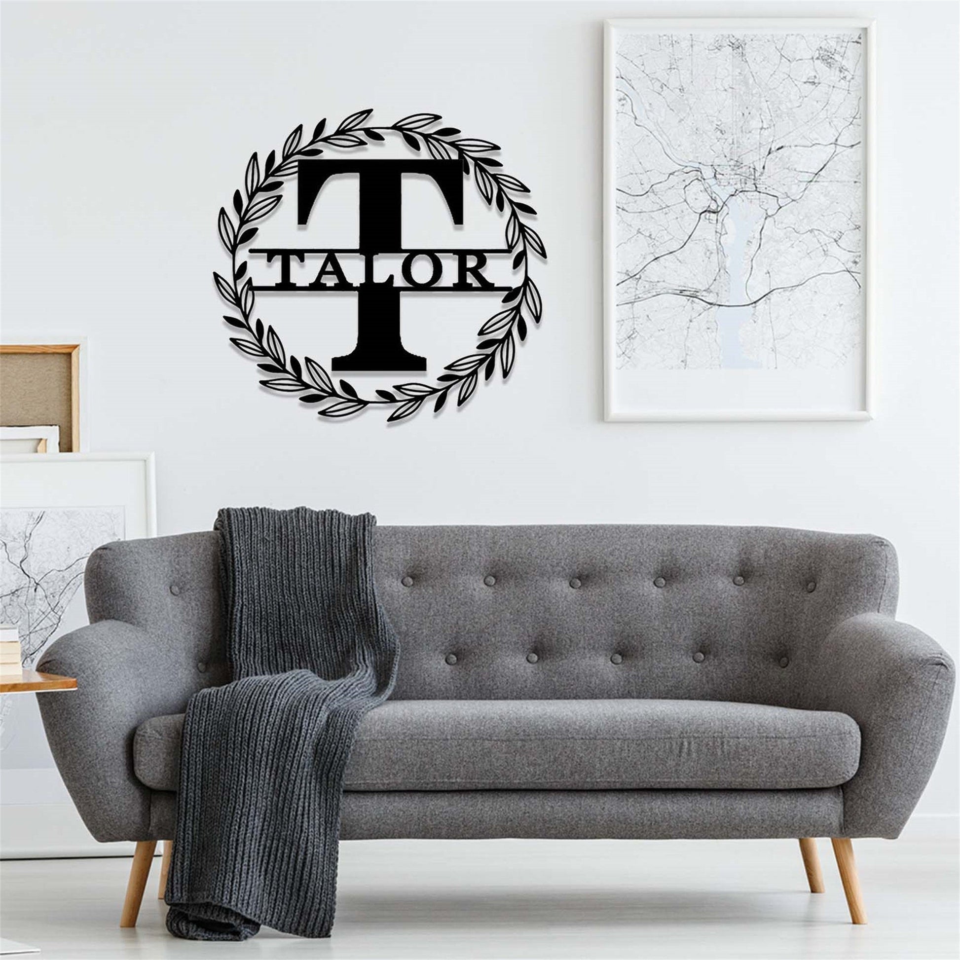 Custom Family Name Metal Sign,Monogram Metal Wall Decor,Personalized Last Name Sign,Wedding Gift,Initial Split Letter Monogram Wall Art