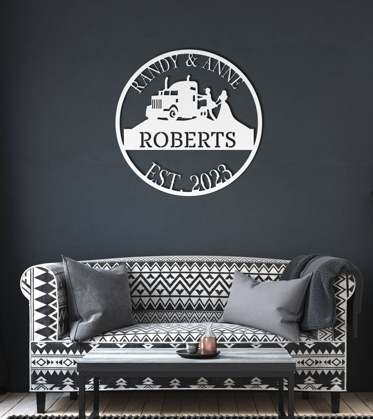 Truck Driver Wedding Sign, Wedding Gift, Last Name Established Sign, Family Name Sign, Truck Driver Sign, Wedding Monogram, Couple Gift