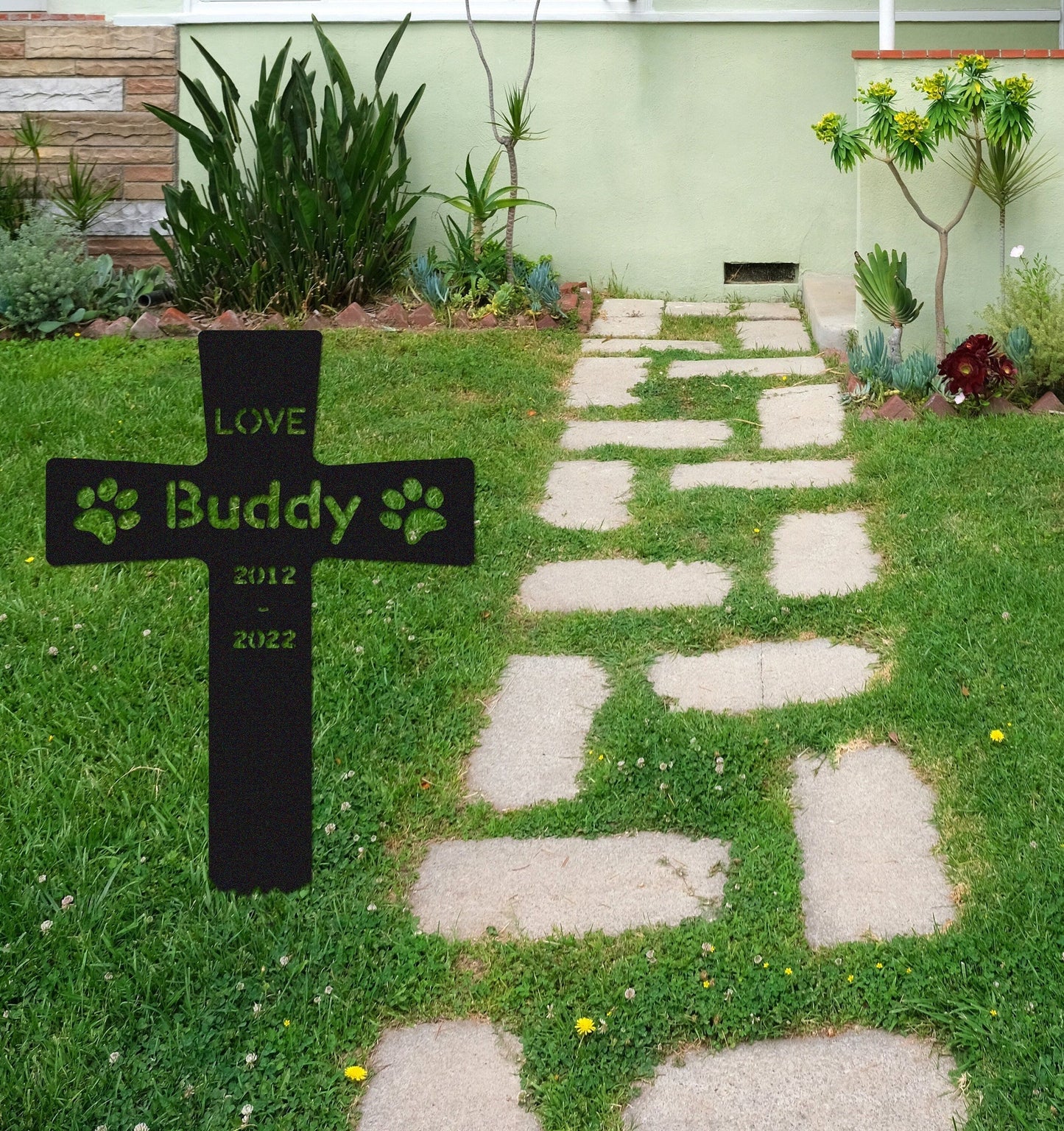 Custom Cross Memorial Stake Sign,Pet Grave Markers Sign, Metal Sign With Stake, Dog Loss Gift,Sympathy Sign, Remembrance Stake, Garden Decor