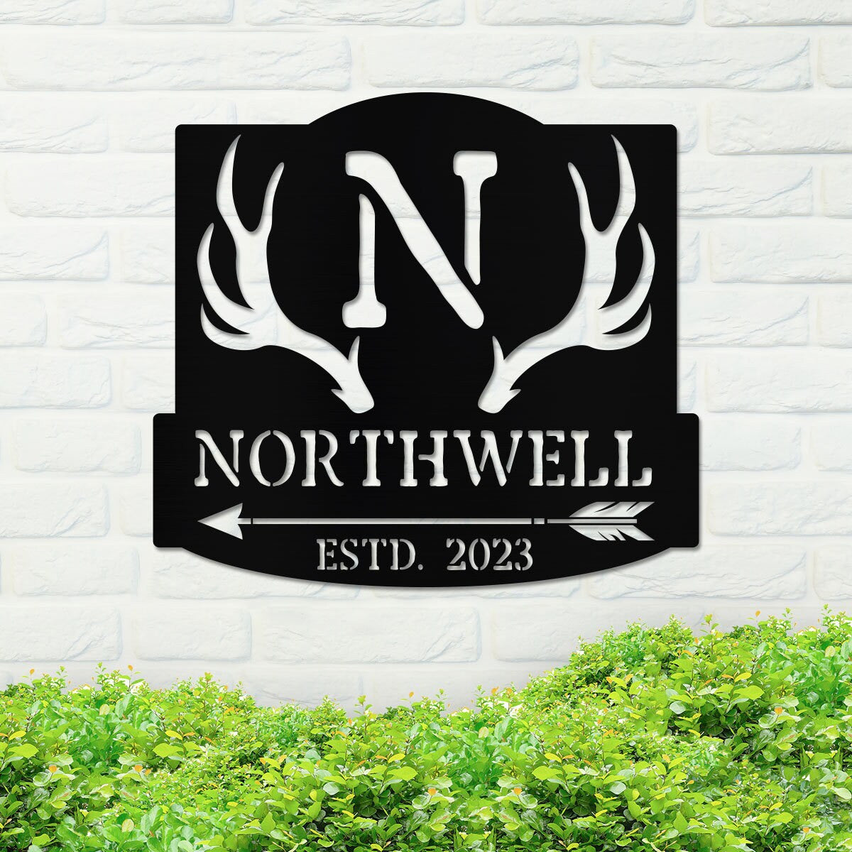 Metal Name Sign, Deer Antlers Metal Sign, Metal Name Sign, Family Name Sign, Metal Family Sign, Custom Name Sign, Home Decor, Backyard Sign