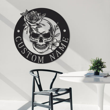 Sugar Skull Metal Sign, Custom Skull Wall Art, Wall Decor, Personalized Sugar Skull Sign Name, Indoor Decor, Skull Lover Gift