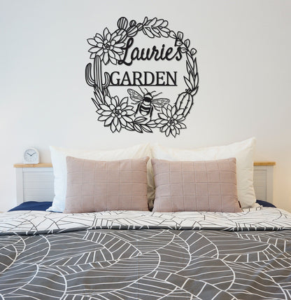 Cactus Garden Metal Sign,Cactus Bee Sign,Custom Garden Wall Art,Garden Decor,Indoor Decor,Outdoor Decoration,Personalized Sign Name