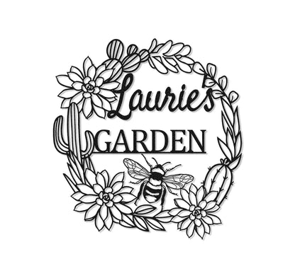 Cactus Garden Metal Sign,Cactus Bee Sign,Custom Garden Wall Art,Garden Decor,Indoor Decor,Outdoor Decoration,Personalized Sign Name