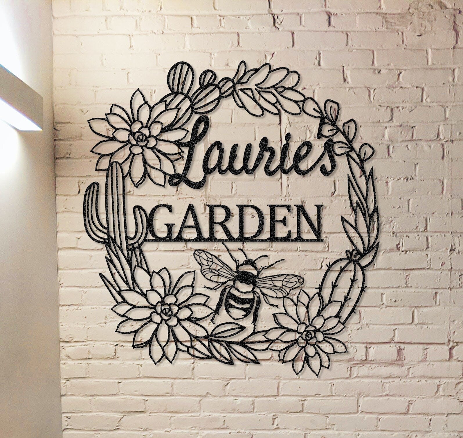 Cactus Garden Metal Sign,Cactus Bee Sign,Custom Garden Wall Art,Garden Decor,Indoor Decor,Outdoor Decoration,Personalized Sign Name