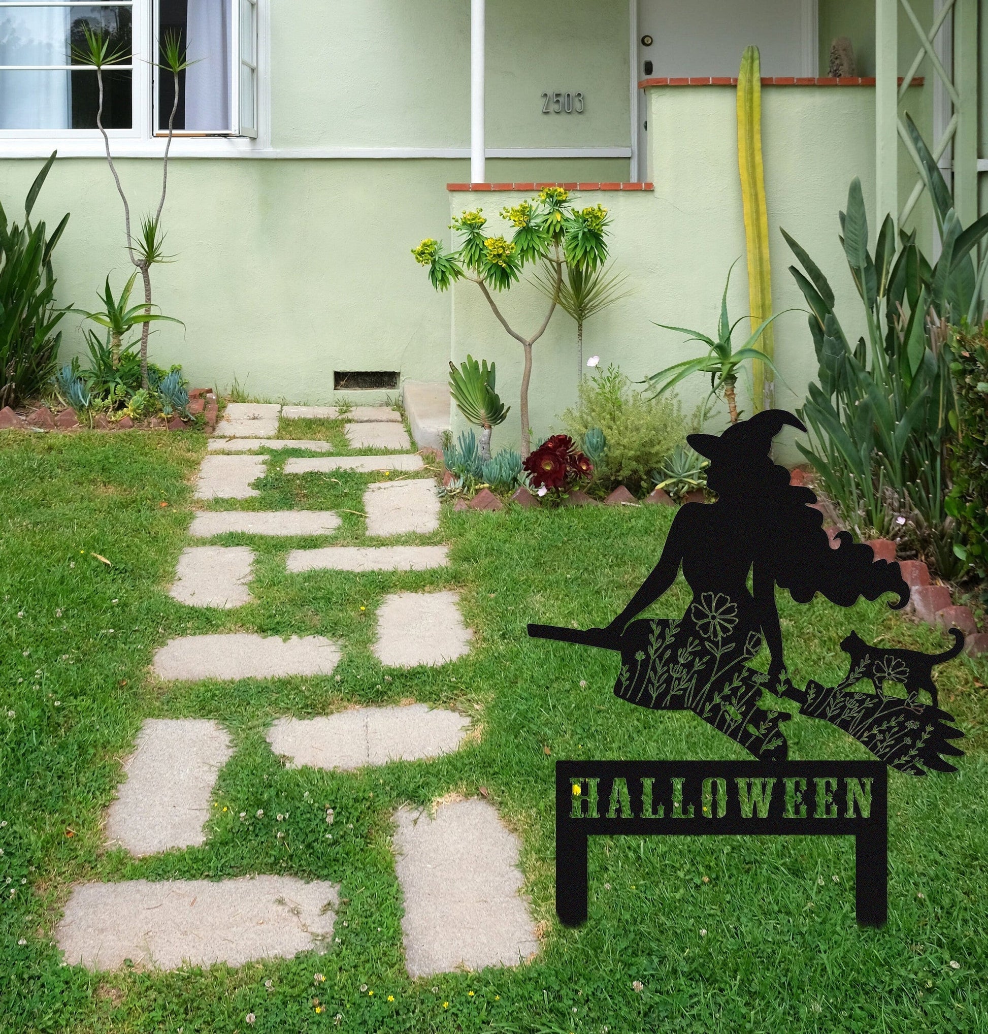 Witch Flying on a Broomstick Stake Sign,Custom Halloween Stake Sign,Halloween Gift Personalized,Witch Halloween Decor,Witch on a broom art