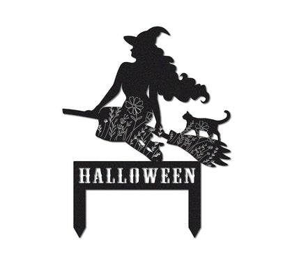 Witch Flying on a Broomstick Stake Sign,Custom Halloween Stake Sign,Halloween Gift Personalized,Witch Halloween Decor,Witch on a broom art