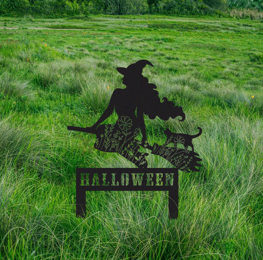 Witch Flying on a Broomstick Stake Sign,Custom Halloween Stake Sign,Halloween Gift Personalized,Witch Halloween Decor,Witch on a broom art