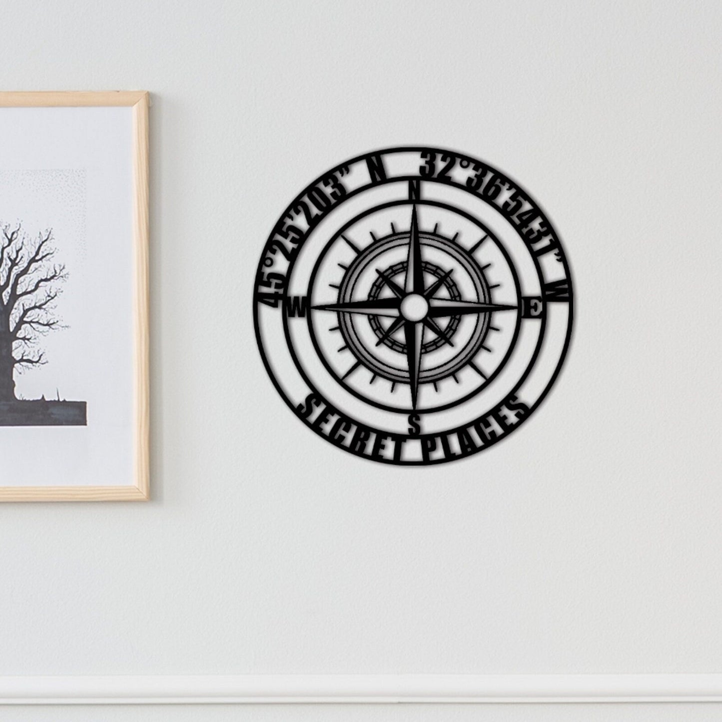 Custom GPS Coordinates Sign,Personalized Coordinates Sign,Nautical Compass Wall Art, Latitude and Longitude Sign,Room Decoration