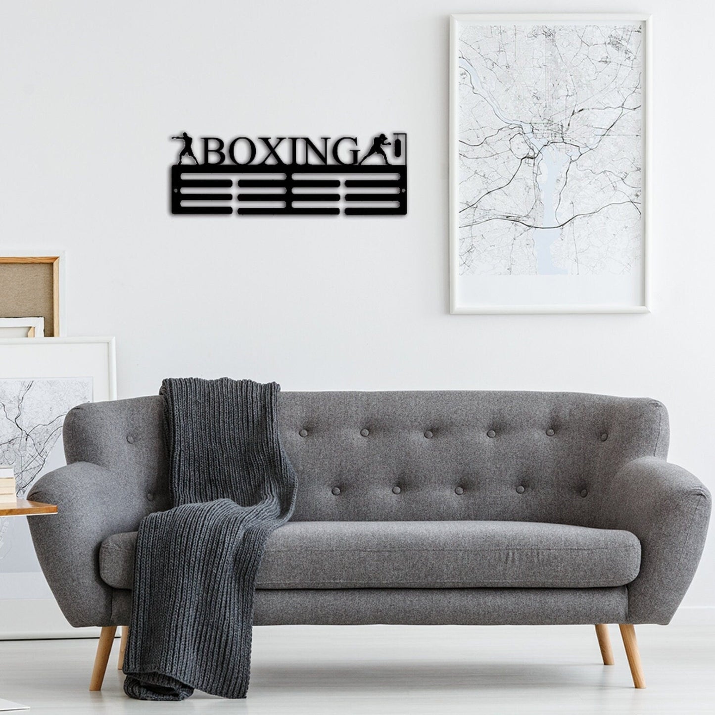 Custom Boxing Medal Hanger Metal Sign,Personalized Boxing Medal Hanger Display,2 Rungs For Medal & Ribbons,Boxing Medal Hanger Wall Art