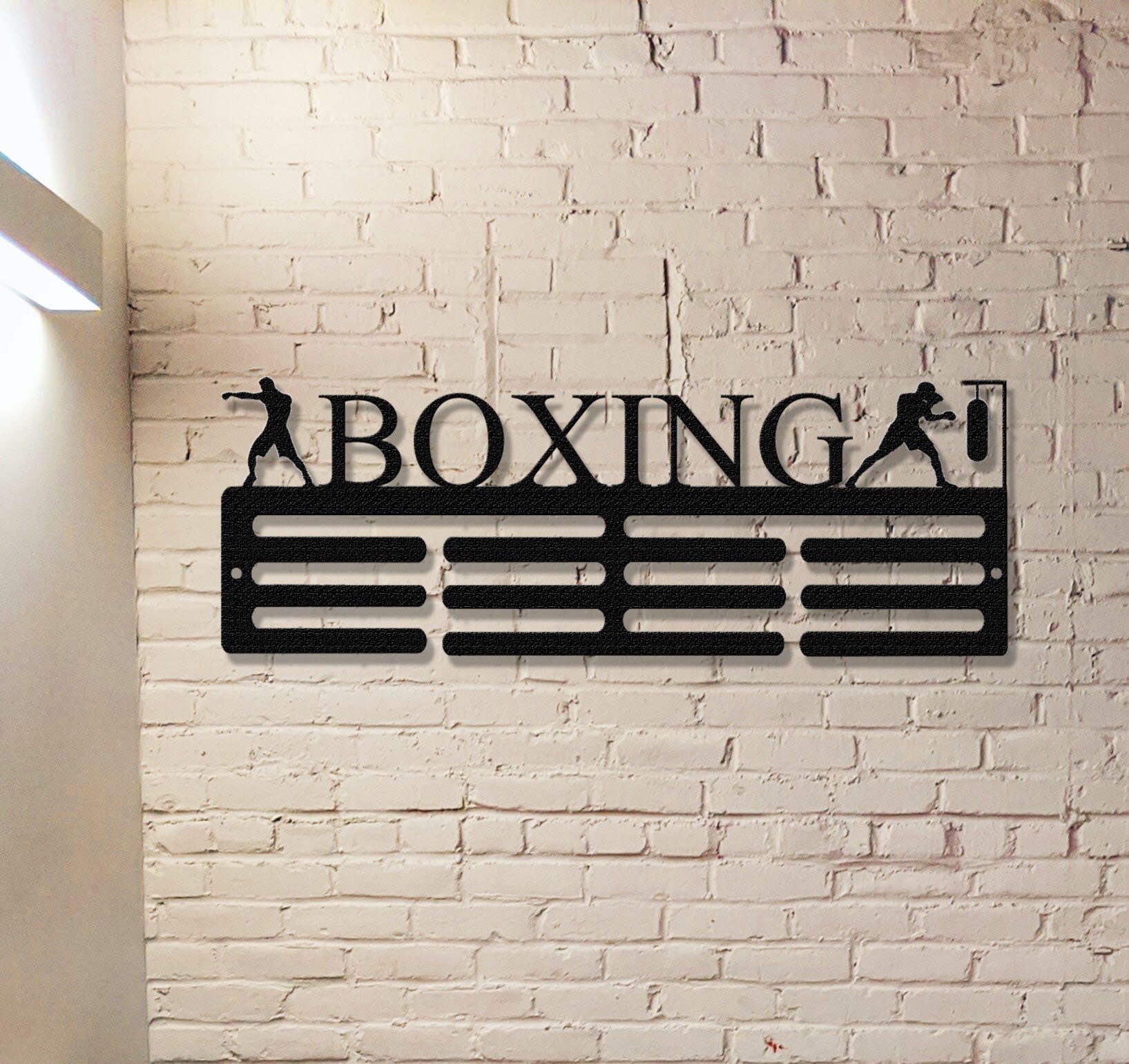 Custom Boxing Medal Hanger Metal Sign,Personalized Boxing Medal Hanger Display,2 Rungs For Medal & Ribbons,Boxing Medal Hanger Wall Art