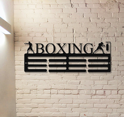 Custom Boxing Medal Hanger Metal Sign,Personalized Boxing Medal Hanger Display,2 Rungs For Medal & Ribbons,Boxing Medal Hanger Wall Art
