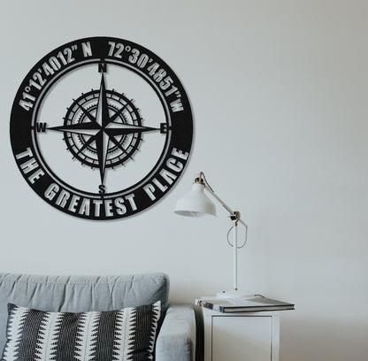 Custom Coordinates Sign,GPS Coordinates Sign,Personalized Nautical Compass Wall Art, Latitude and Longitude Sign,Room Decoration
