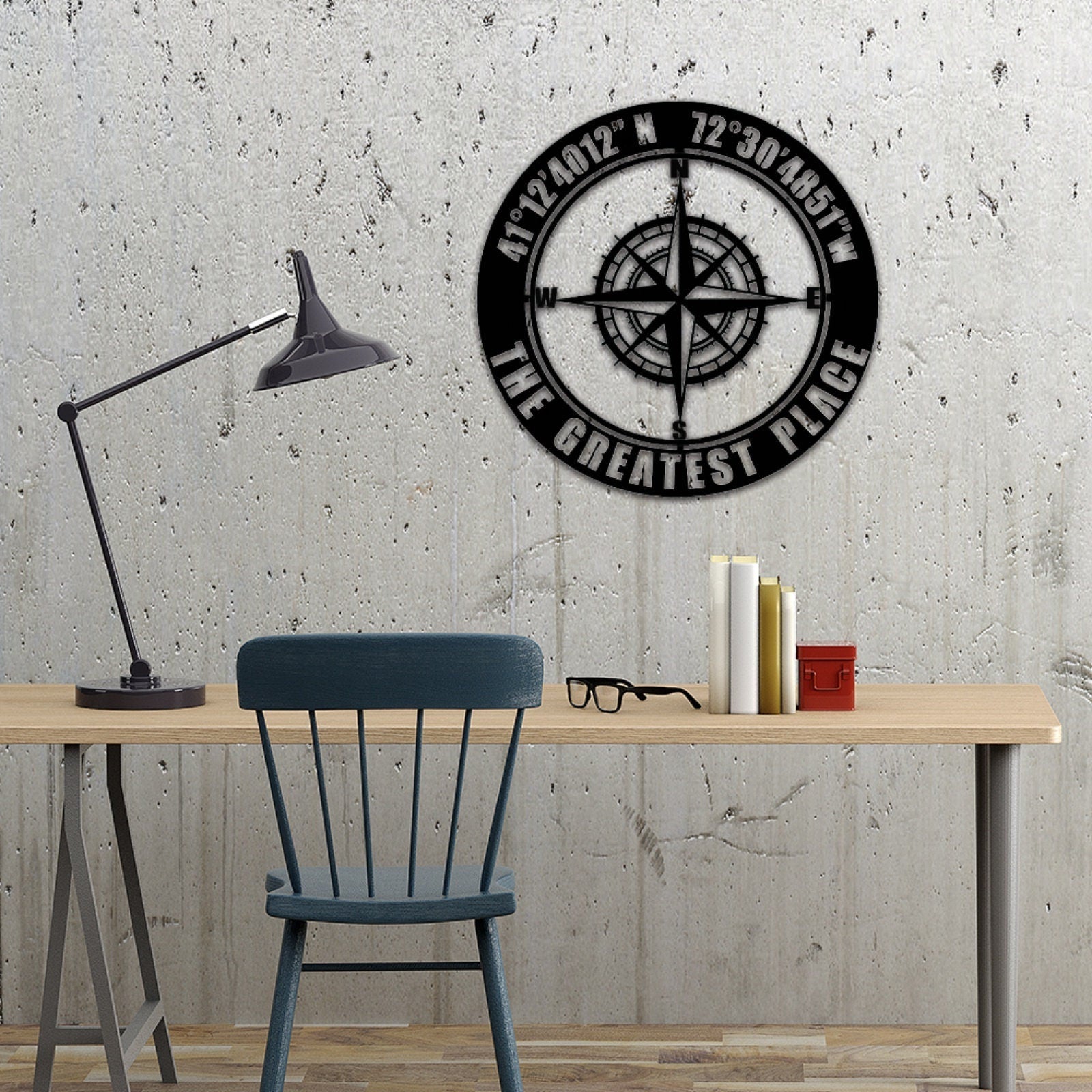 Custom Coordinates Sign,GPS Coordinates Sign,Personalized Nautical Compass Wall Art, Latitude and Longitude Sign,Room Decoration