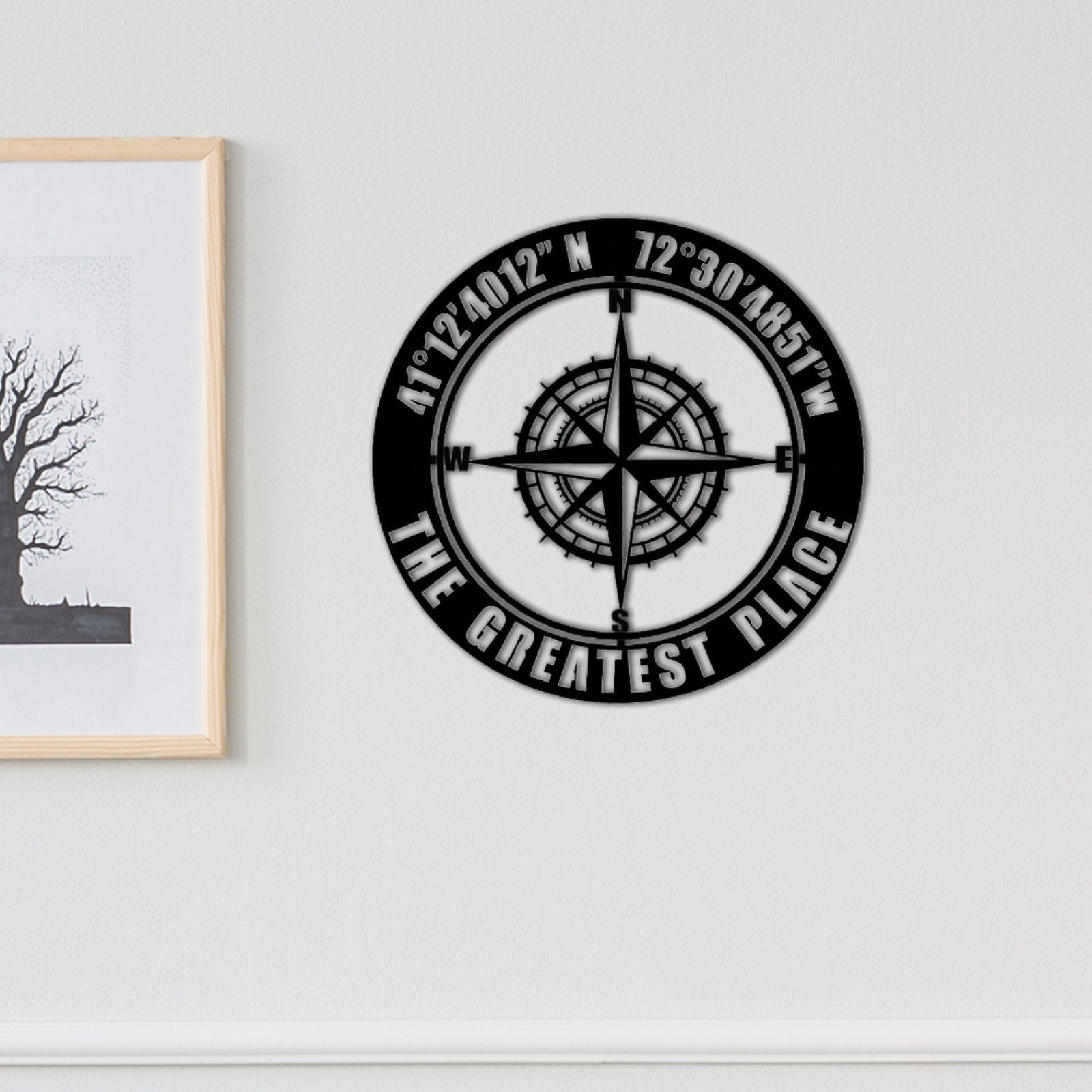 Custom Coordinates Sign,GPS Coordinates Sign,Personalized Nautical Compass Wall Art, Latitude and Longitude Sign,Room Decoration