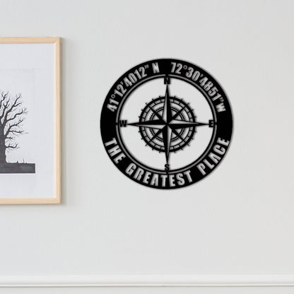 Custom Coordinates Sign,GPS Coordinates Sign,Personalized Nautical Compass Wall Art, Latitude and Longitude Sign,Room Decoration