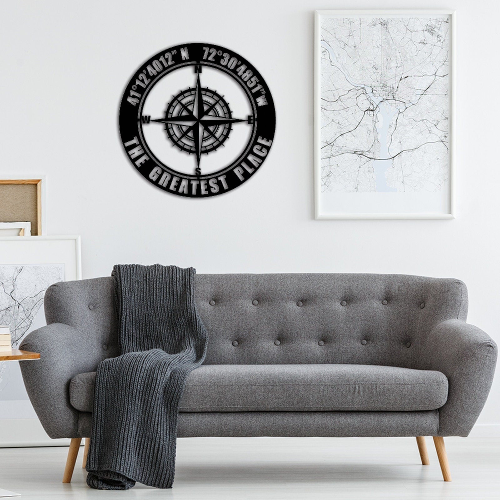 Custom Coordinates Sign,GPS Coordinates Sign,Personalized Nautical Compass Wall Art, Latitude and Longitude Sign,Room Decoration