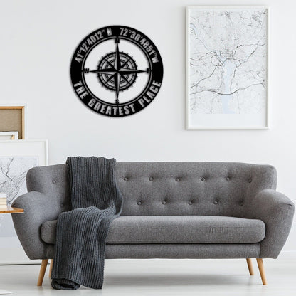 Custom Coordinates Sign,GPS Coordinates Sign,Personalized Nautical Compass Wall Art, Latitude and Longitude Sign,Room Decoration