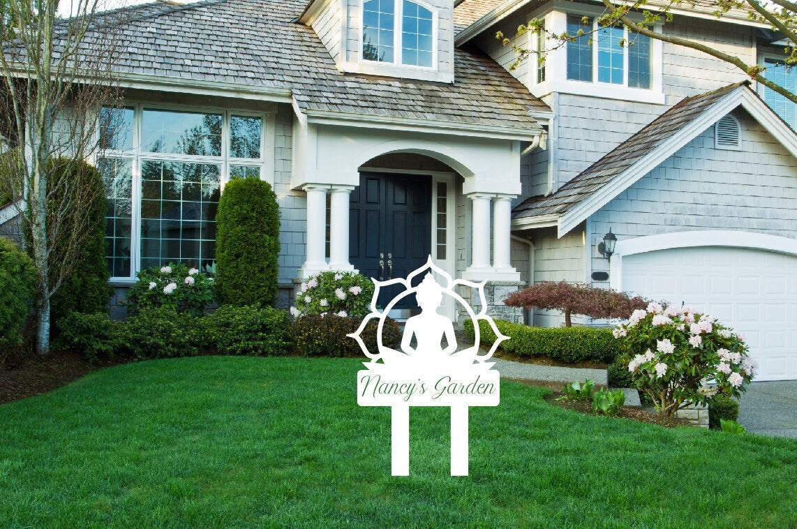 Personalized Yoga Garden Stake Metal Sign, Namaste Stake Metal Sign, Garden Sign, Flower Garden Sign, Garden Name Metal Sign