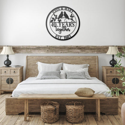 40th Anniversary Gift, Wedding Anniversary Sign, Doves Metal Sign, Ruby Anniversary Gift, Gift For Husband, Custom Monogram Sign