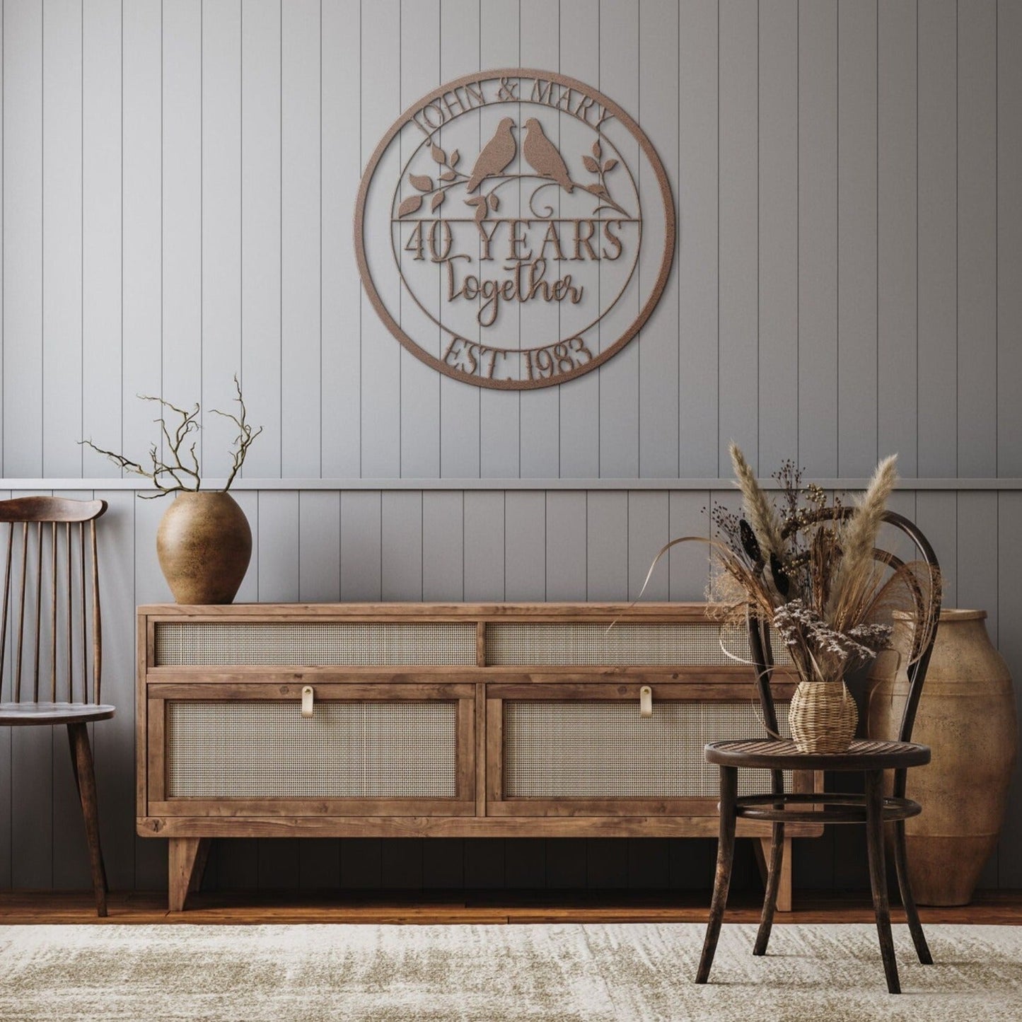 40th Anniversary Gift, Wedding Anniversary Sign, Doves Metal Sign, Ruby Anniversary Gift, Gift For Husband, Custom Monogram Sign