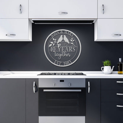 40th Anniversary Gift, Wedding Anniversary Sign, Doves Metal Sign, Ruby Anniversary Gift, Gift For Husband, Custom Monogram Sign