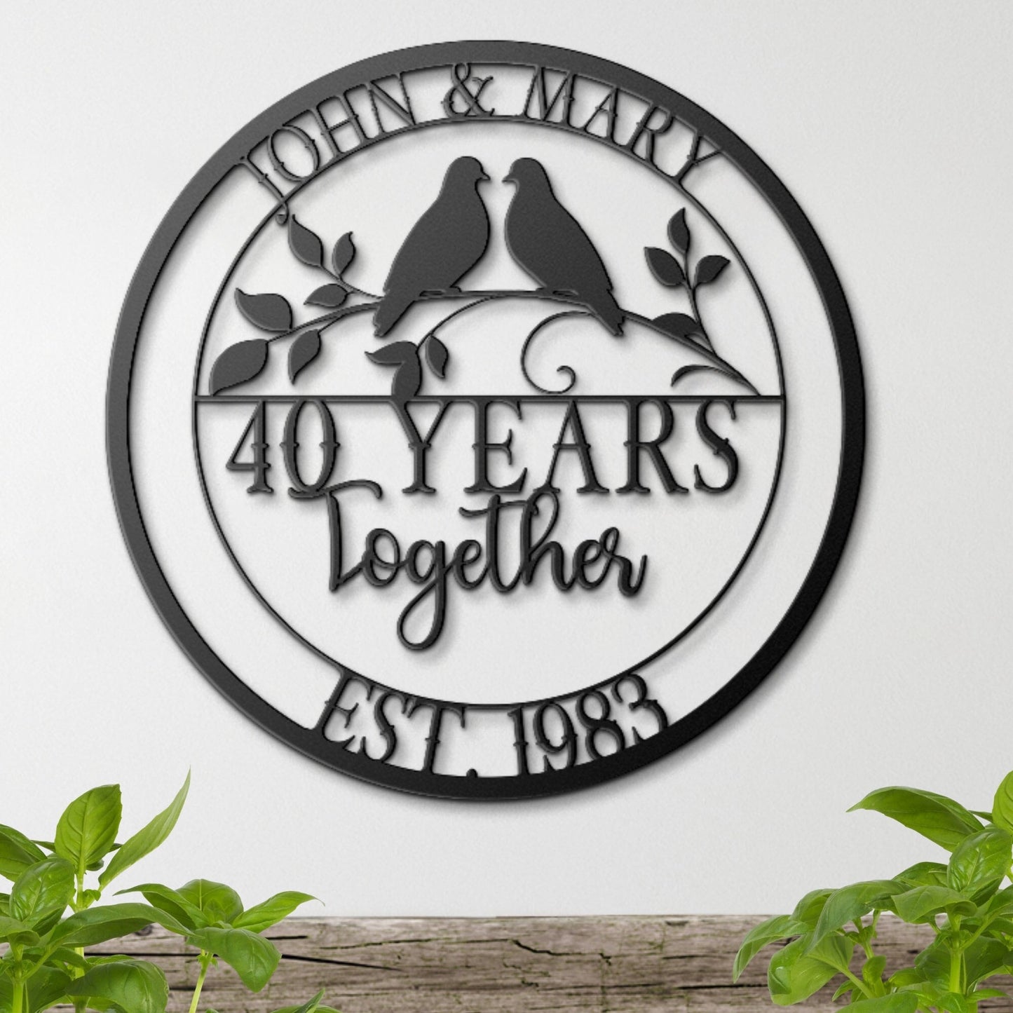 40th Anniversary Gift, Wedding Anniversary Sign, Doves Metal Sign, Ruby Anniversary Gift, Gift For Husband, Custom Monogram Sign