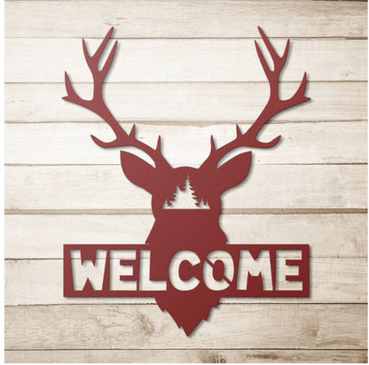Welcome Deer Metal Sign, Deer Metal Wall Decor, Metal Welcome Sign, Large Metal Wall Art, Outdoor Metal Sign, Deer Housewarming Gift