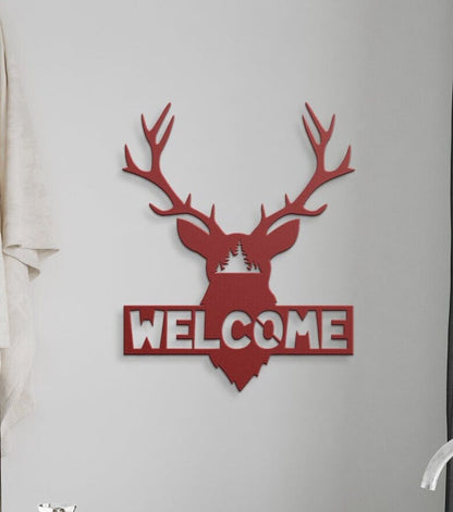 Welcome Deer Metal Sign, Deer Metal Wall Decor, Metal Welcome Sign, Large Metal Wall Art, Outdoor Metal Sign, Deer Housewarming Gift