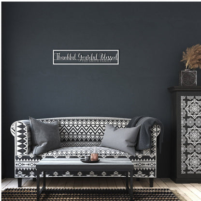 Thankful Grateful Blessed Metal Sign, Personalized Family Name Wall Art, Metal Scripture Wall Art, Custom Metal Name Sign, Large Metal Sign