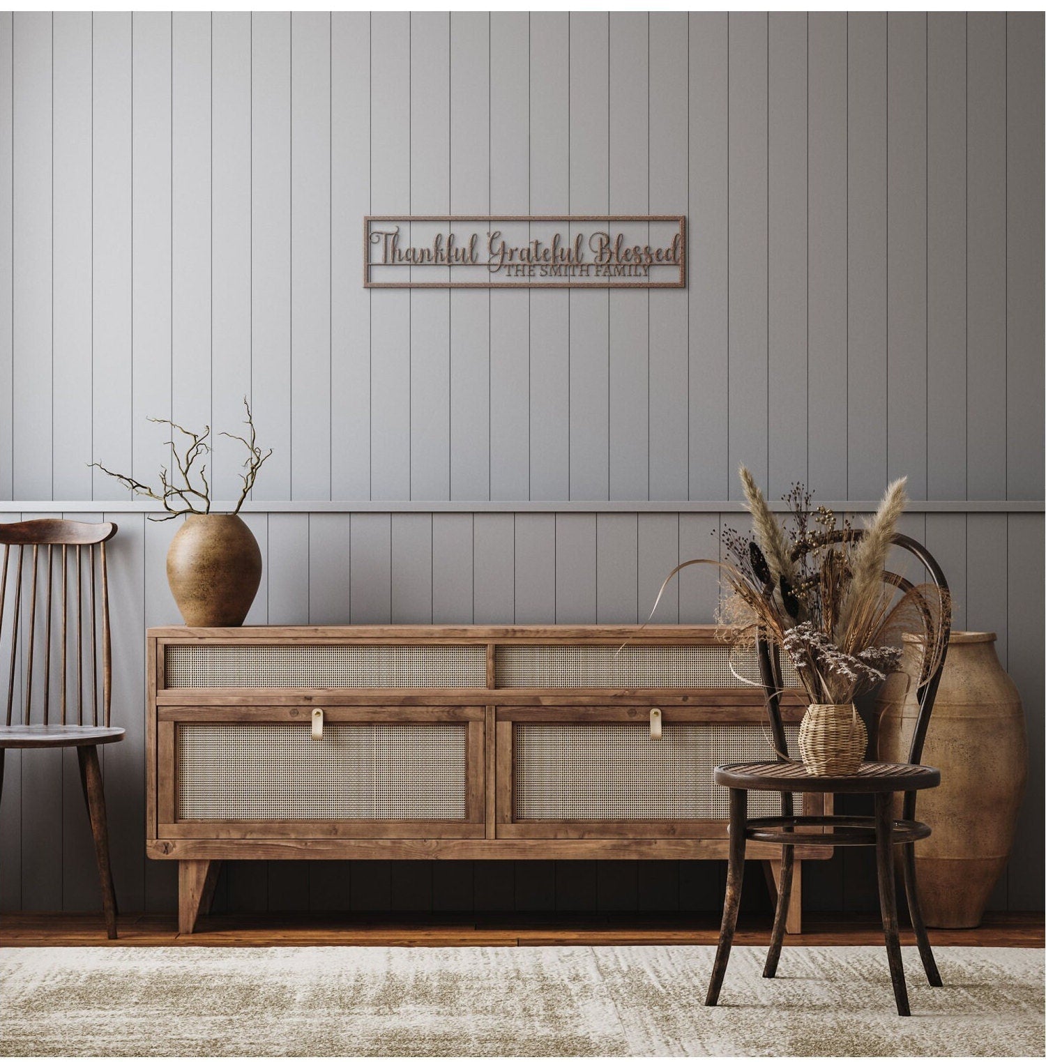 Thankful Grateful Blessed Metal Sign, Personalized Family Name Wall Art, Metal Scripture Wall Art, Custom Metal Name Sign, Large Metal Sign