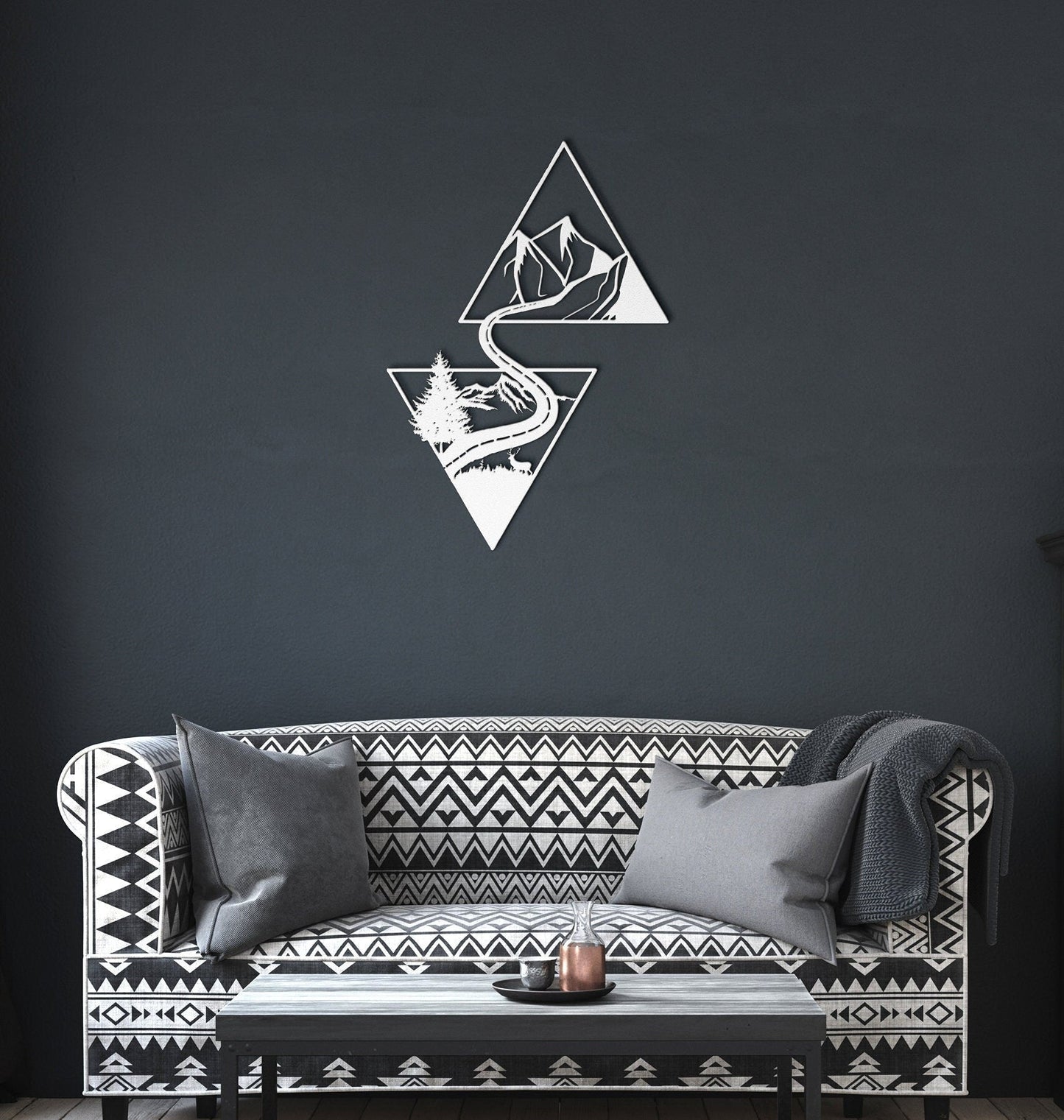 Geometric Mountain Metal Sign, Mountain Art Metal, Metal Mountain Wall Art, Mountain Triangle Metal Decor, Nature Metal Home Decor