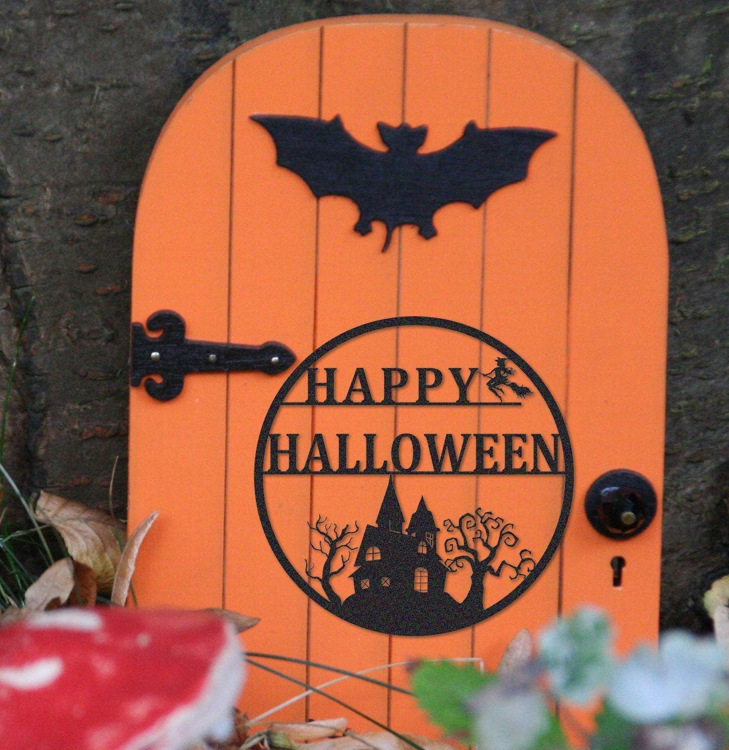 Custom Happy Halloween Sign,Witch Flying on a Broomstick Metal Sign,Halloween Gift,Halloween Decor,Haunted House Decor,Halloween Party Decor
