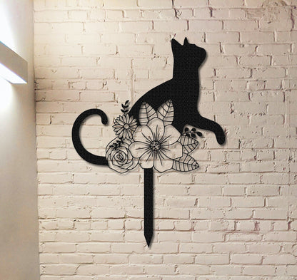 Pet Grave Markers Sign, Cat Memorial Stake, Metal Sign With Stake, Cat Loss Gift, Sympathy Sign, Remembrance Stake, Garden Decor, Flower Cat