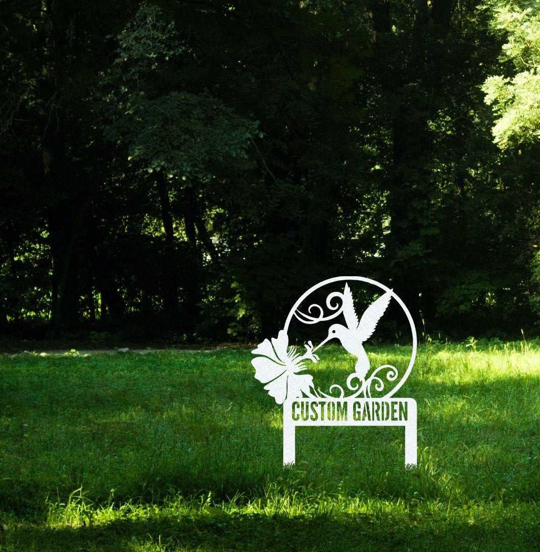 Garden Stake Sign,Custom Hummingbird Garden Sign With Stake,Hummingbird Metal Sign,Garden Decor,Yard Decor,Lawn Decor,Garden Hummingbird Art