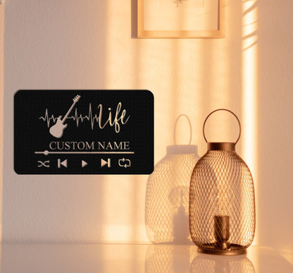 Custom Music Player Metal Sign,Guitar Wall Art,Guitar Decor,Guitar Wall Hanging For Music Room Decor,Guitar Studio Name Decor,Music is Life