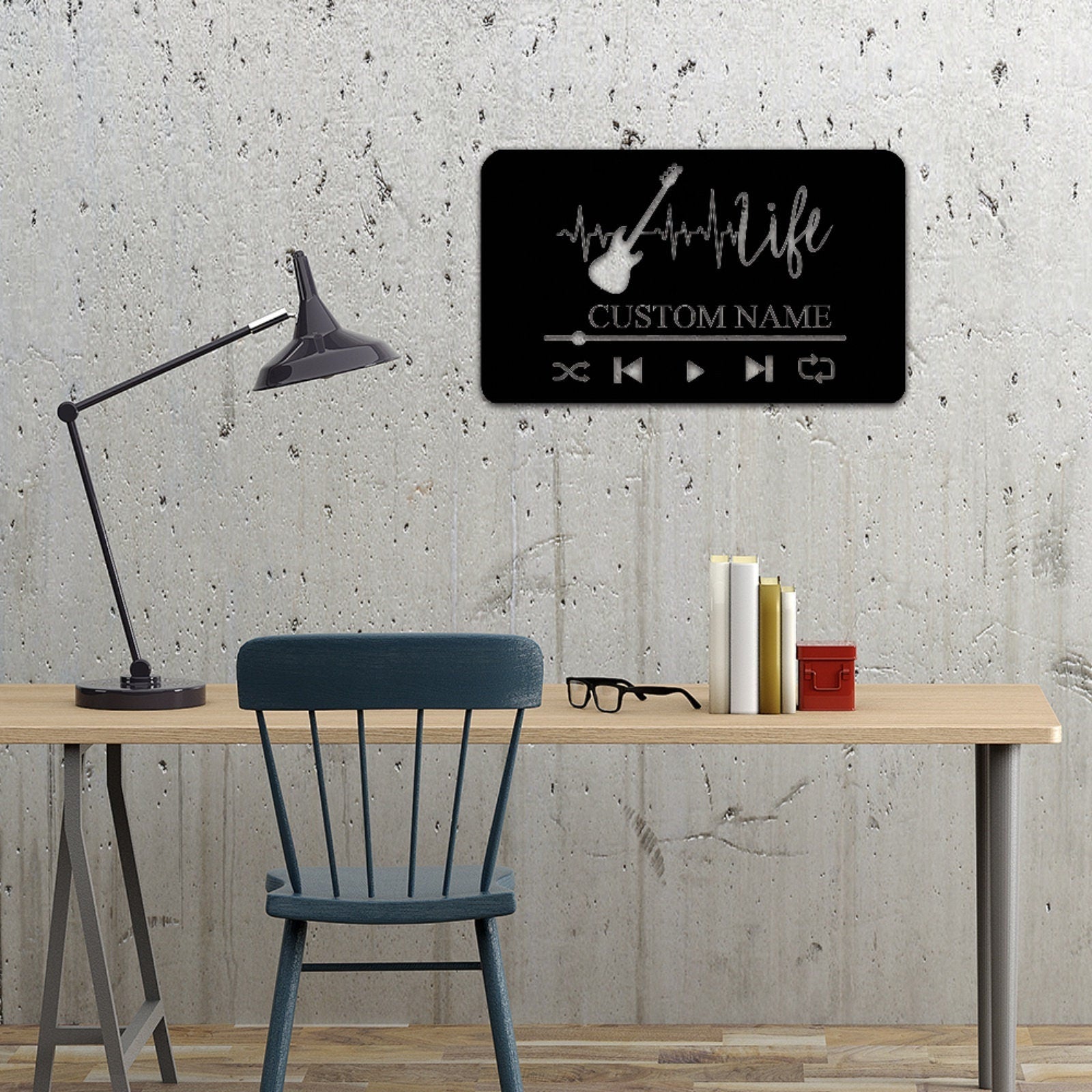 Custom Music Player Metal Sign,Guitar Wall Art,Guitar Decor,Guitar Wall Hanging For Music Room Decor,Guitar Studio Name Decor,Music is Life