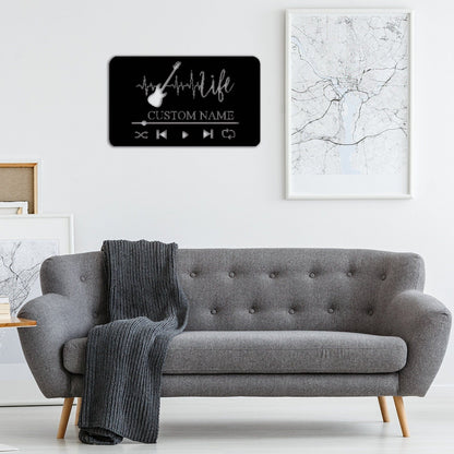 Custom Music Player Metal Sign,Guitar Wall Art,Guitar Decor,Guitar Wall Hanging For Music Room Decor,Guitar Studio Name Decor,Music is Life