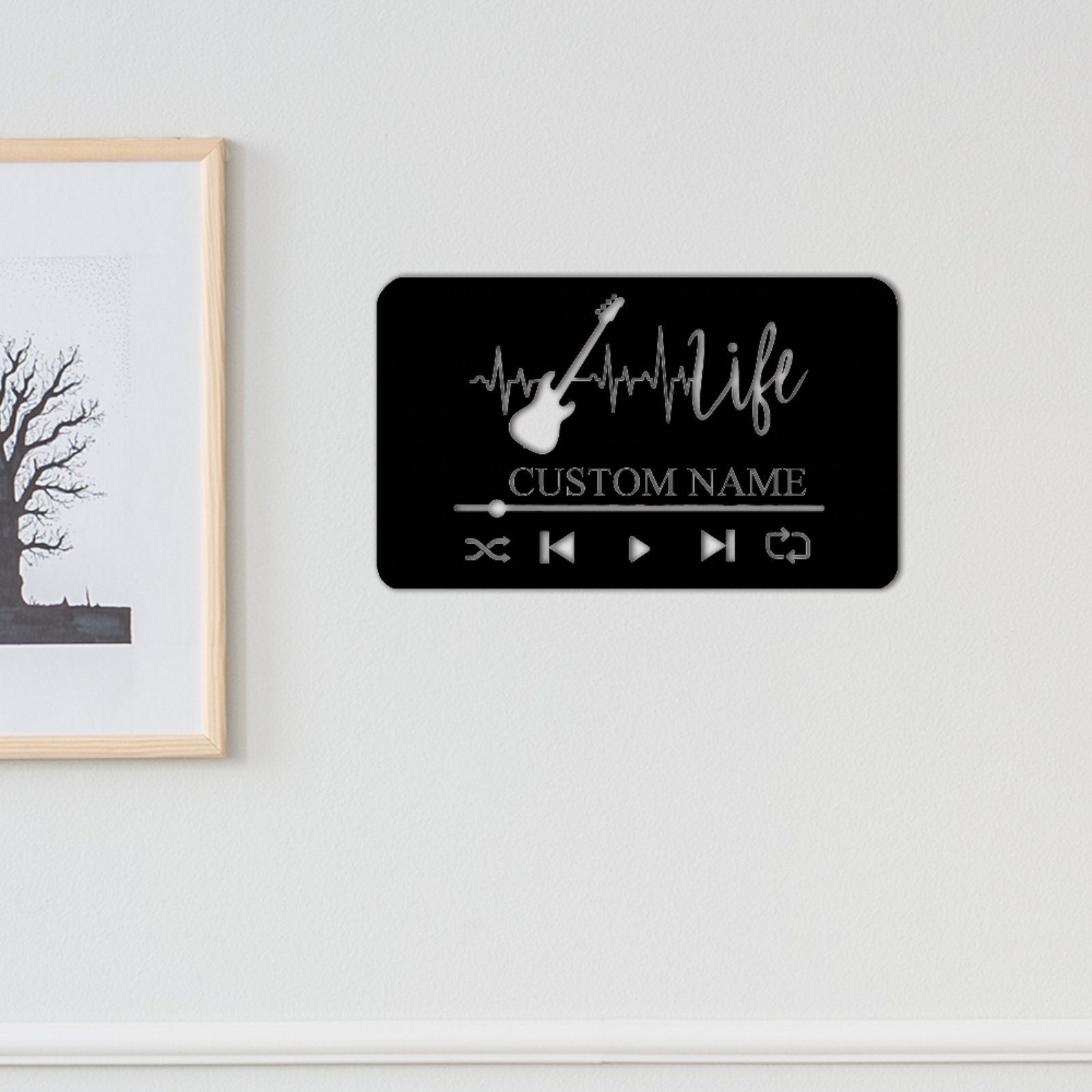 Custom Music Player Metal Sign,Guitar Wall Art,Guitar Decor,Guitar Wall Hanging For Music Room Decor,Guitar Studio Name Decor,Music is Life