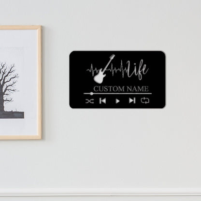 Custom Music Player Metal Sign,Guitar Wall Art,Guitar Decor,Guitar Wall Hanging For Music Room Decor,Guitar Studio Name Decor,Music is Life