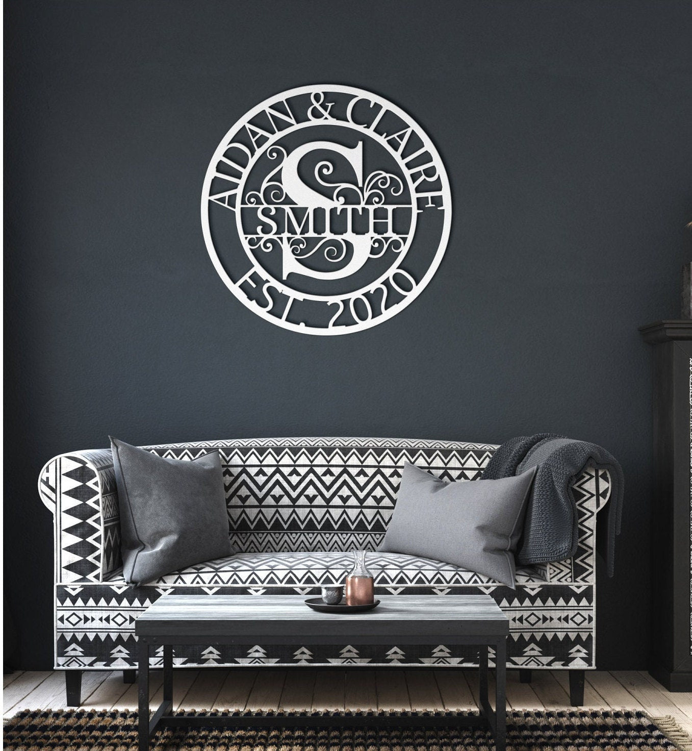 Custom Metal Monogram Sign, Metal Wall Art, Last Name Sign, Family Name Sign, Personalized Wedding Gift, Custom Metal Art, Outdoor Metal Art