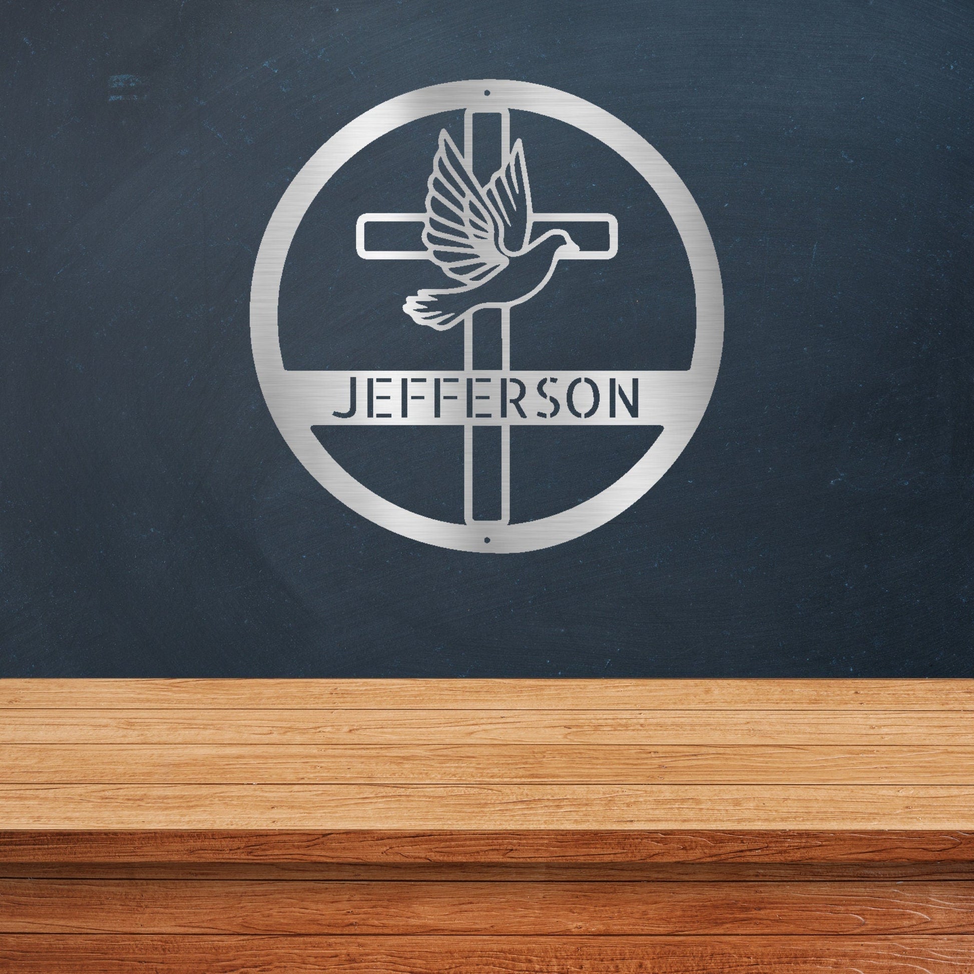 Christian Metal Sign, Personalized Metal Cross Sign, Dove and Cross Monogram, Custom Name Monogram Sign, Dove Metal Sign, Spiritual Wall Art