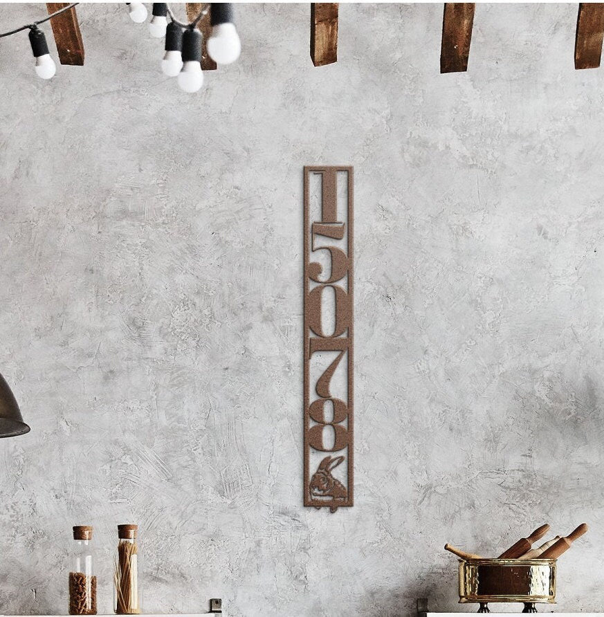 Vertical Metal Address Sign, Custom Address Sign, House Numbers Metal Sign, Rabbit Address Sign, Bunny Metal Address Plaque, Large Sign