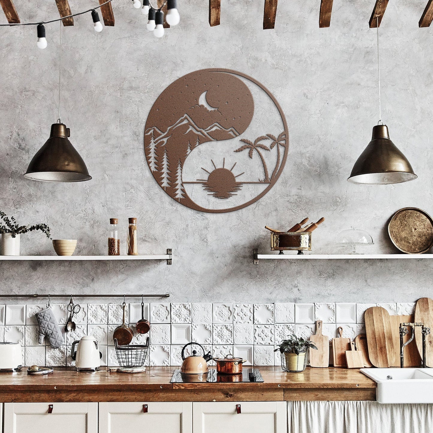 Sun And Moon Metal Sign, Ying Yang Metal Wall Art, Metal Sun And Moon Decor, Sun and Moon Wall Art, Housewarming Gift, Day and Night Sign