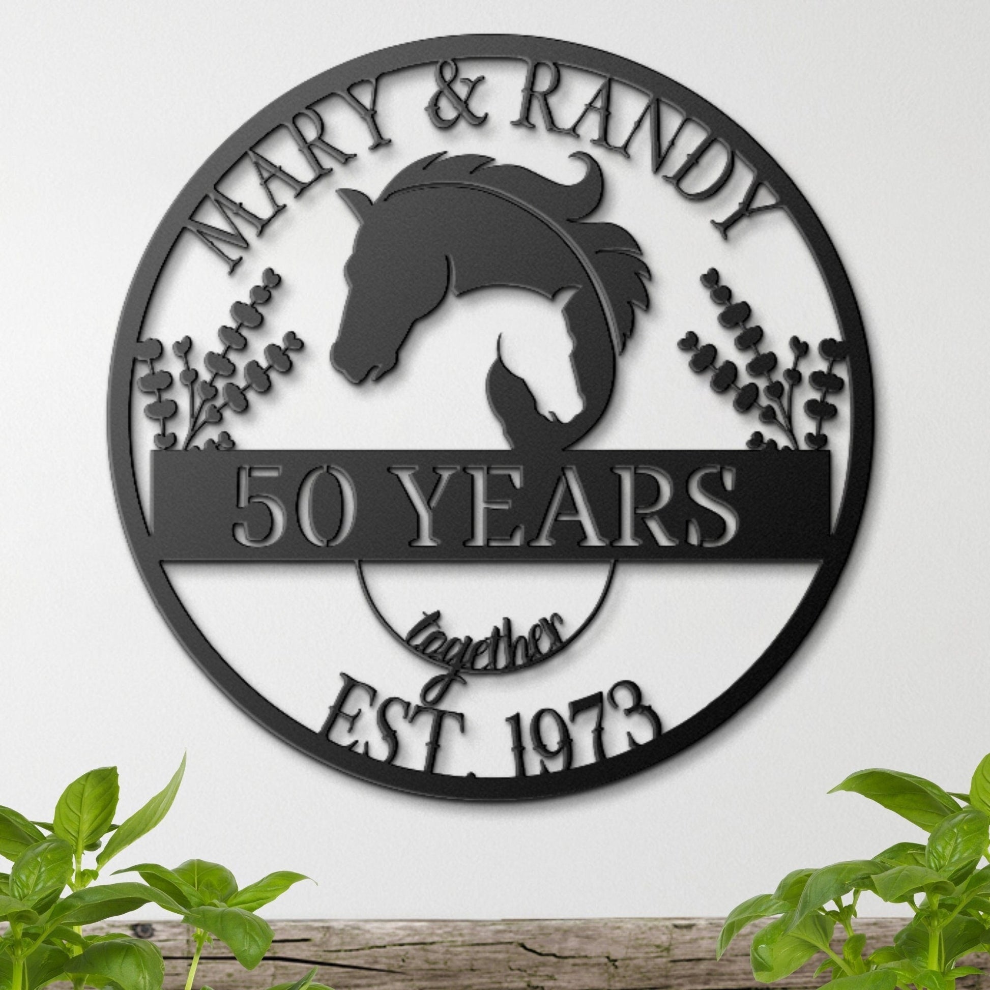50th Anniversary Gift, Gift For Parents, Golden Anniversary, 50 Year Anniversary Sign, Wedding Anniversary Metal Sign, Horse Lovers Gift