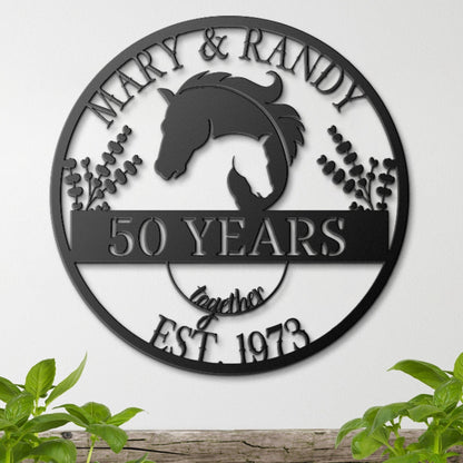 50th Anniversary Gift, Gift For Parents, Golden Anniversary, 50 Year Anniversary Sign, Wedding Anniversary Metal Sign, Horse Lovers Gift