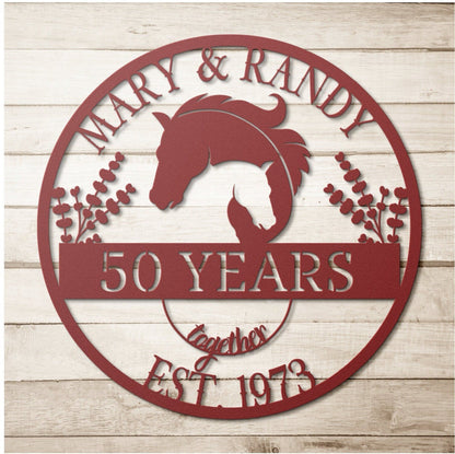 50th Anniversary Gift, Gift For Parents, Golden Anniversary, 50 Year Anniversary Sign, Wedding Anniversary Metal Sign, Horse Lovers Gift