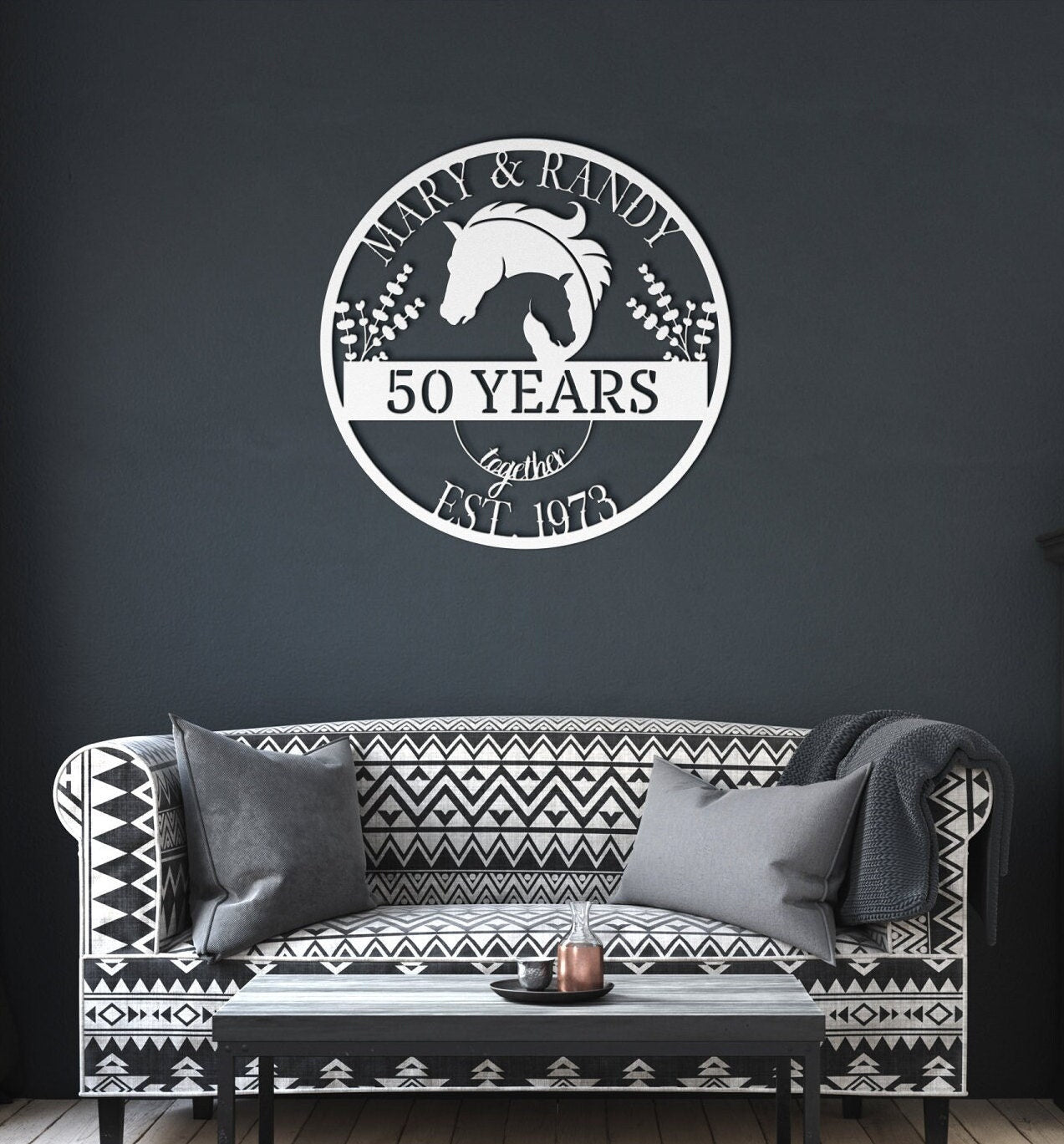 50th Anniversary Gift, Gift For Parents, Golden Anniversary, 50 Year Anniversary Sign, Wedding Anniversary Metal Sign, Horse Lovers Gift