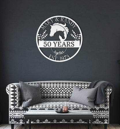 50th Anniversary Gift, Gift For Parents, Golden Anniversary, 50 Year Anniversary Sign, Wedding Anniversary Metal Sign, Horse Lovers Gift