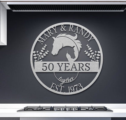 50th Anniversary Gift, Gift For Parents, Golden Anniversary, 50 Year Anniversary Sign, Wedding Anniversary Metal Sign, Horse Lovers Gift