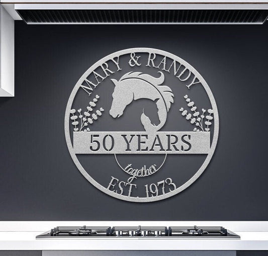 50th Anniversary Gift, Gift For Parents, Golden Anniversary, 50 Year Anniversary Sign, Wedding Anniversary Metal Sign, Horse Lovers Gift